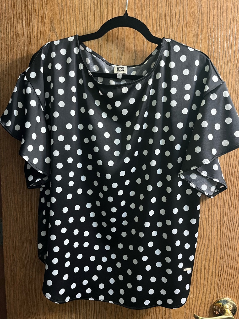 Anne Klein Polka Dot Flutter Sleeve Top - Black/White